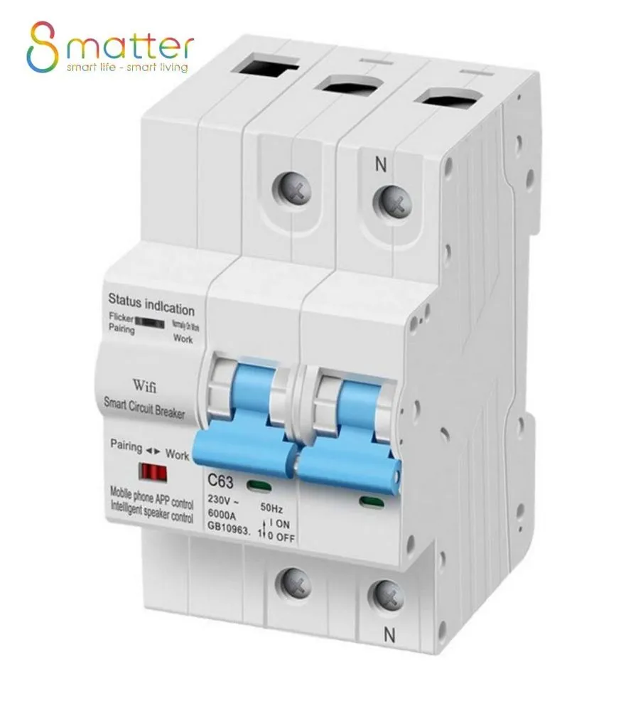 Ảnh sản phẩm một chiếc aptomat hai cực màu trắng xanh