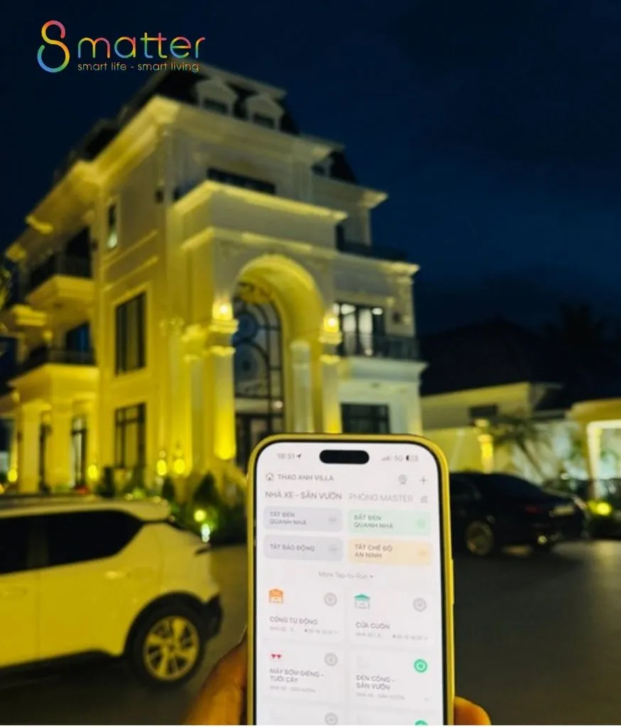 Biệt thự 4 tầng tại Vĩnh Long sáng đèn ban đêm, 8MATTER thi công nhà thông minh