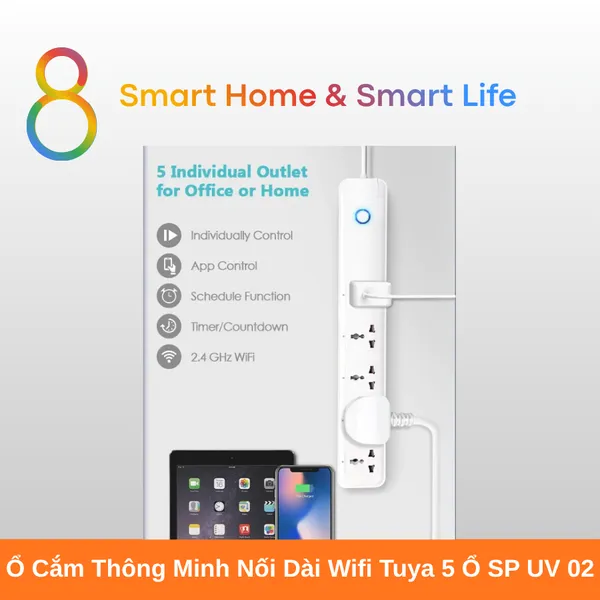 Ổ Cắm Thông Minh Nối Dài Wifi Tuya 5 Ổ SP UV 02 8matter smarthome