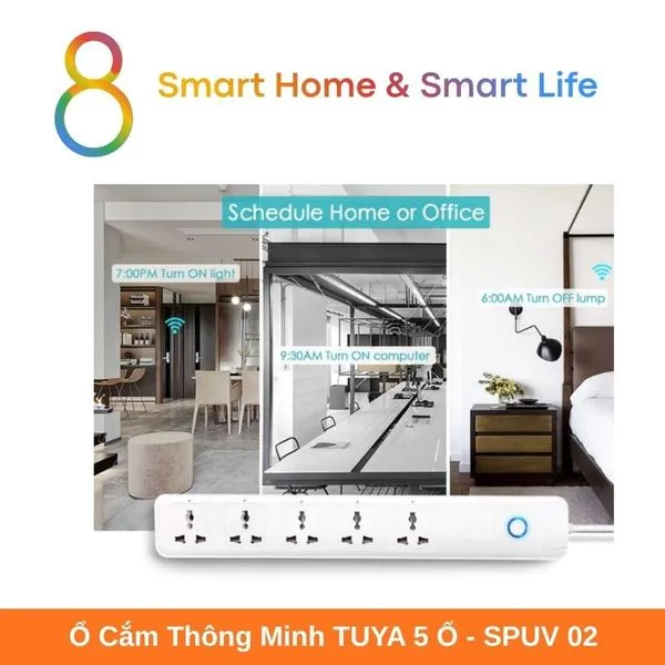 Ổ Cắm Thông Minh Wifi Tuya Smart Life 5 ổ 10A  - 8Matter - SmartHome