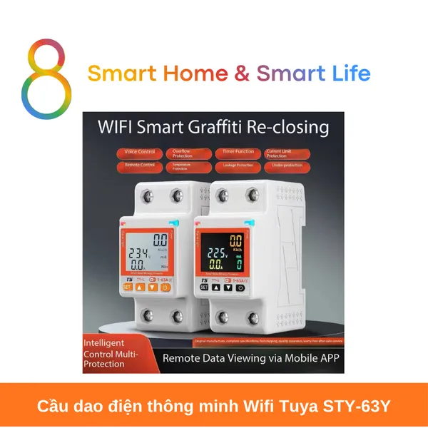 Cầu dao điện thông minh Wifi Tuya STY-63Y- 8Matter-Smarthome