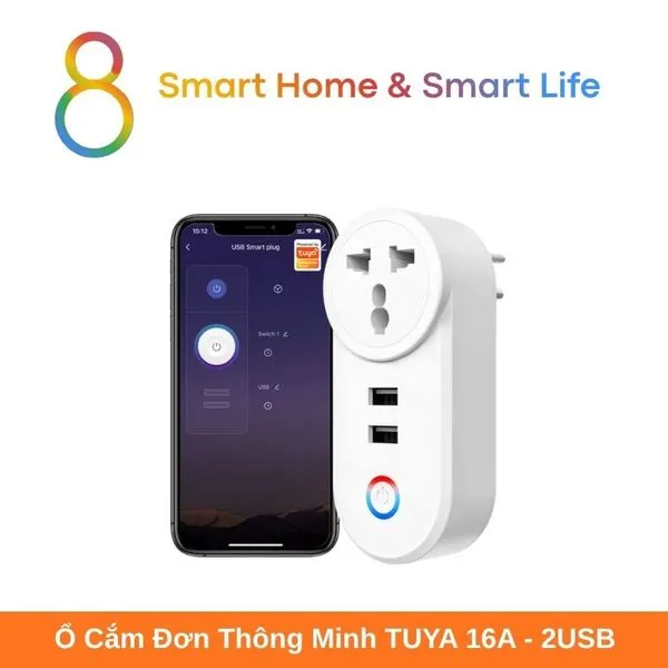 Ổ Cắm Đơn Thông Minh Tuya Smart Life 16A +2USB IN02- 8Matter - SmartHome