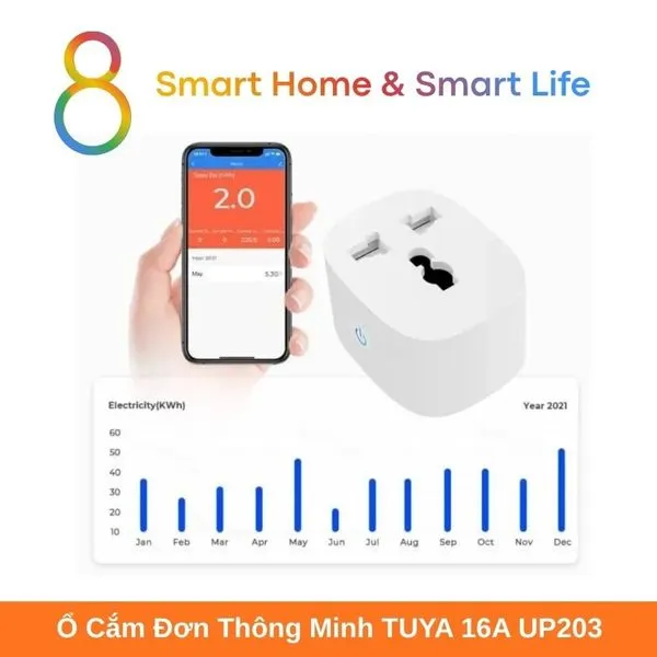 Ổ Cắm Đơn Thông Minh  Tuya Smart Life 16A UP02- 8Matter - SmartHome