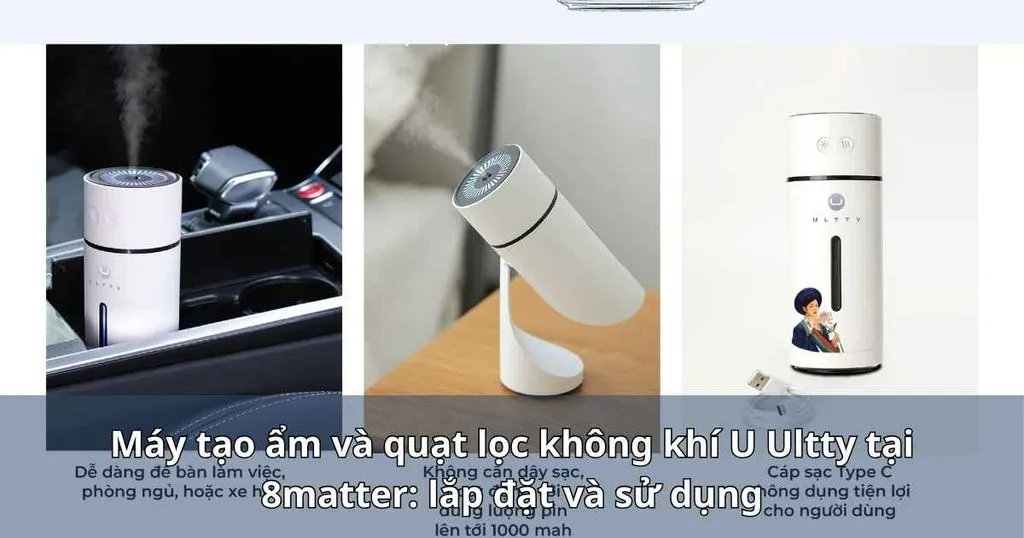 Đồ hoạ ghép nhiều máy tạo ẩm kèm dòng chữ về quạt lọc không khí