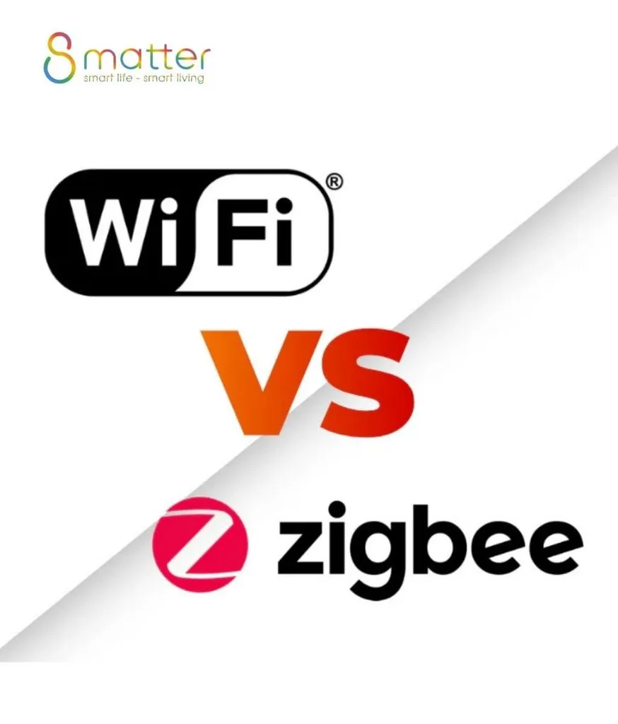 Đồ hoạ đặt cạnh nhau hai chuẩn kết nối Wifi và Zigbee để so sánh