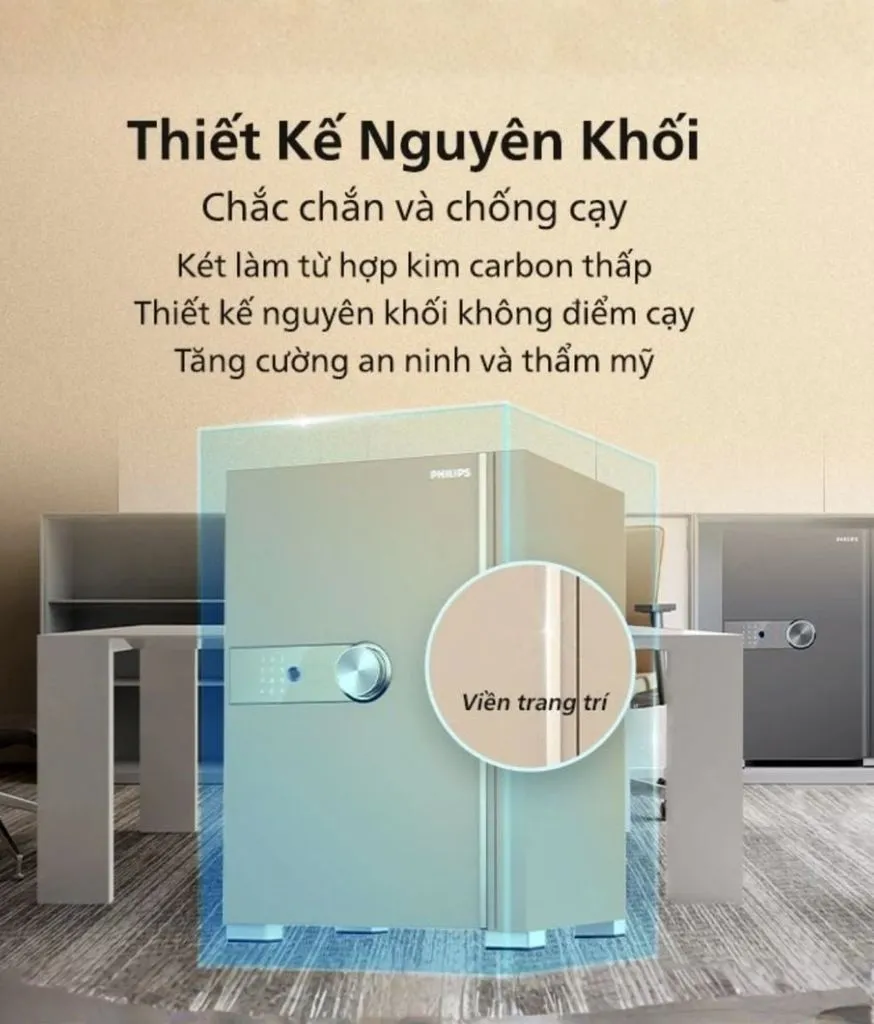 Đồ hoạ mô tả thân két thiết kế nguyên khối chắc chắn, chống cạy phá