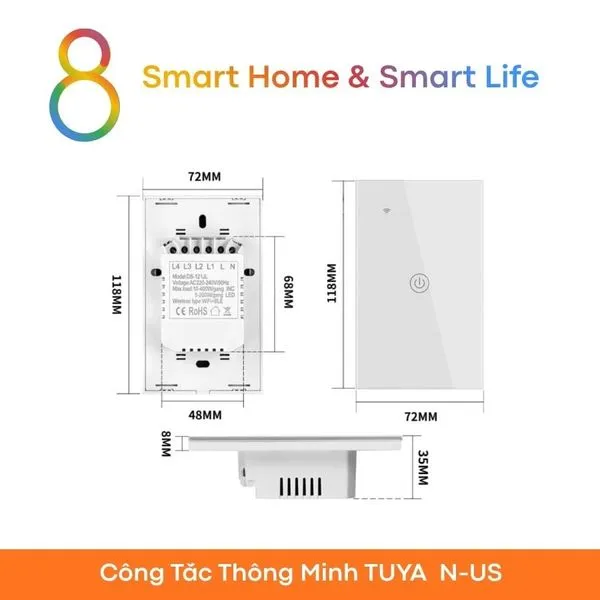 Công Tắc Thông Minh Wifi Tuya Smart Life - Nút Cảm Ứng - 8Matter - SmartHome