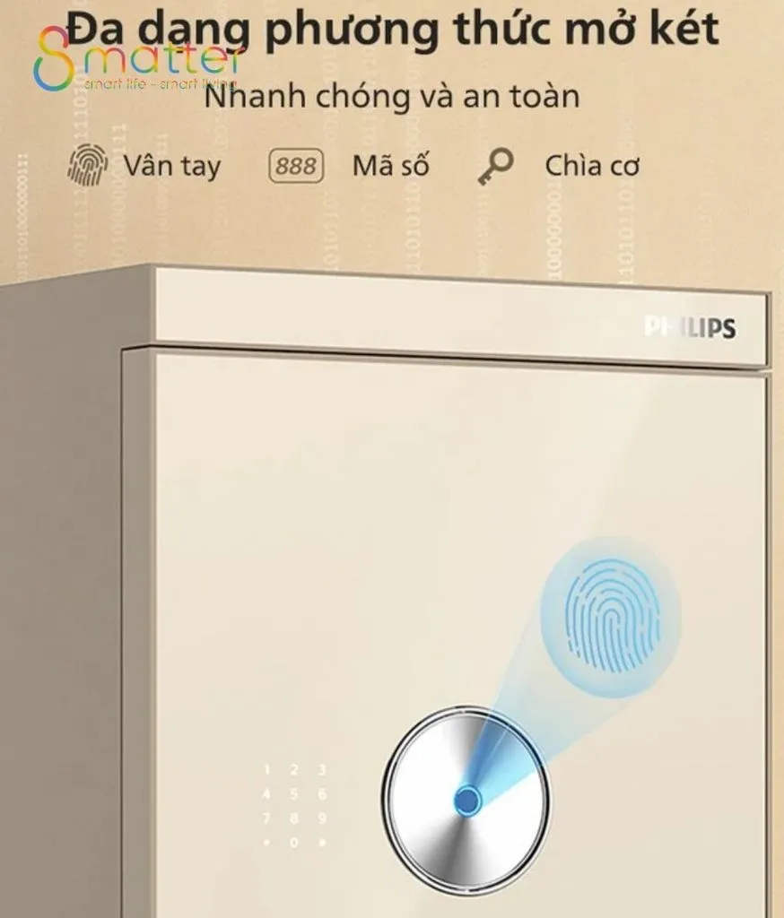 Đồ hoạ két sắt vàng champagne với tia sáng vân tay chiếu vào núm vặn tròn