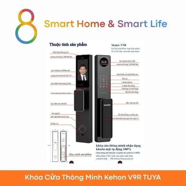 Khóa Cửa Thông Minh Kehon V9R TUYA - 8Matter - SmartHome