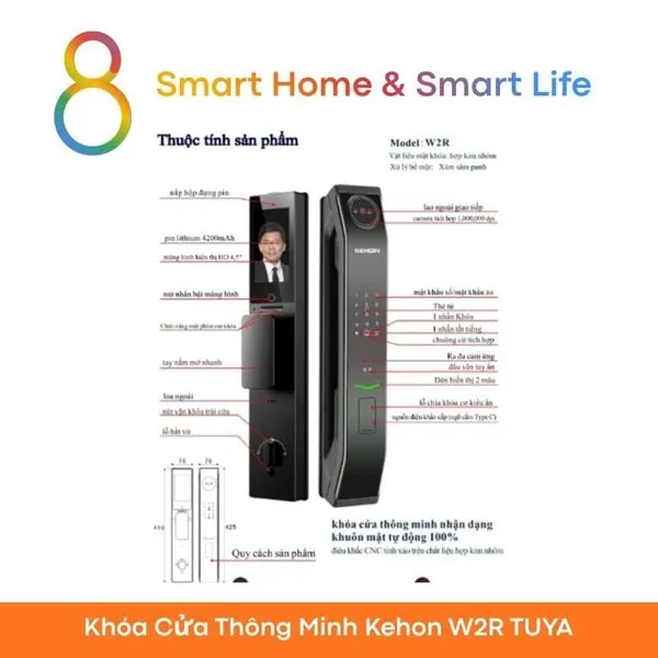 Khóa Cửa Thông Minh Kehon W2R TUYA-8 Matter-Smart Home