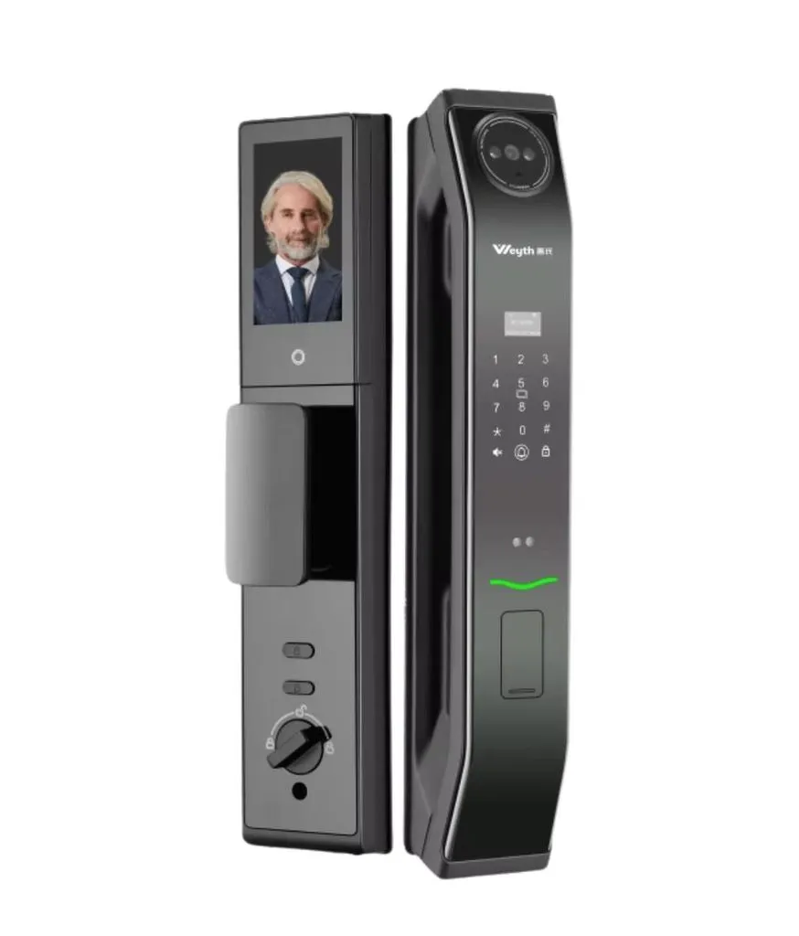 Khóa push pull màu đen có màn hình, chụp mặt trước và mặt bên
