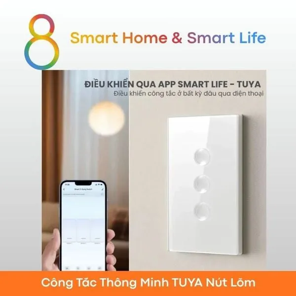 Công Tắc Thông Minh Wifi Tuya Smart Life - Nút Lõm Cảm Ứng - 8Matter - SmartHome