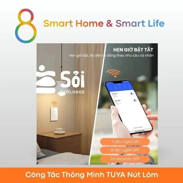 Công Tắc Thông Minh Wifi Tuya Smart Life - Nút Lõm Cảm Ứng - 8Matter - SmartHome
