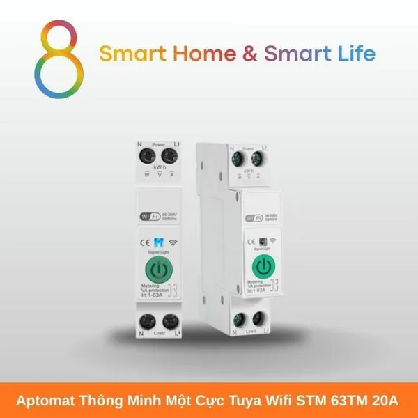 Aptomat Thông Minh một cực Tuya Wifi 20A - 8Matter - SmartHome