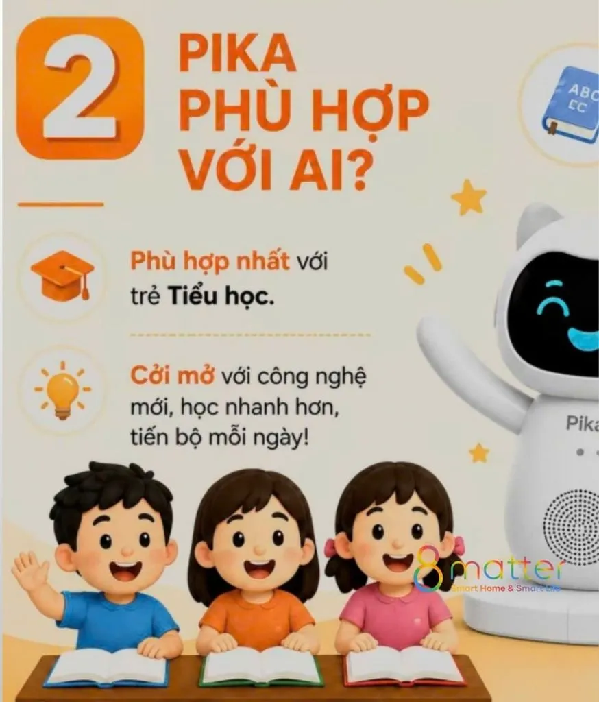 Đồ hoạ nền kem giới thiệu đối tượng dùng Pika với ba trẻ em minh hoạ