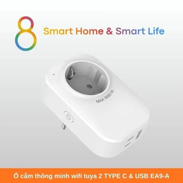 Ổ cắm thông minh wifi tuya 2 TYPE C & USB EA9-A