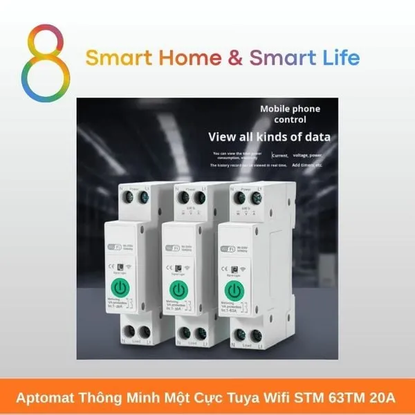 Aptomat Thông Minh một cực Tuya Wifi 20A - 8Matter - SmartHome