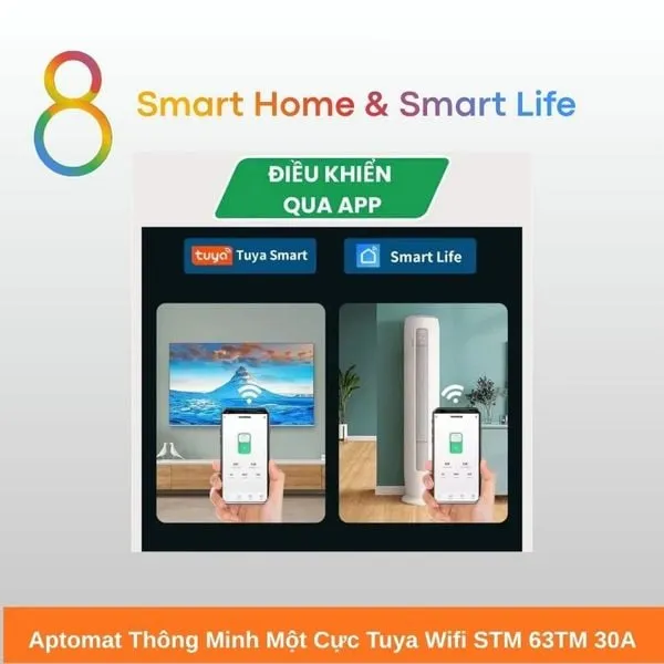 Aptomat Thông Minh một cực Tuya Wifi 30A  - 8Matter - SmartHome