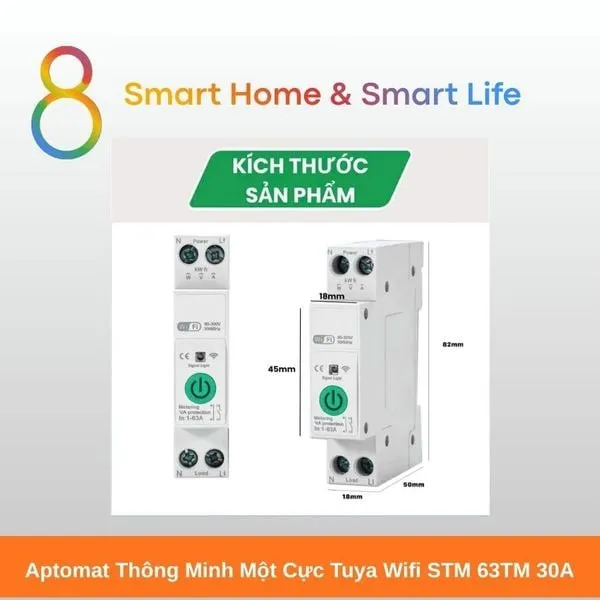 Aptomat Thông Minh một cực Tuya Wifi 30A  - 8Matter - SmartHome