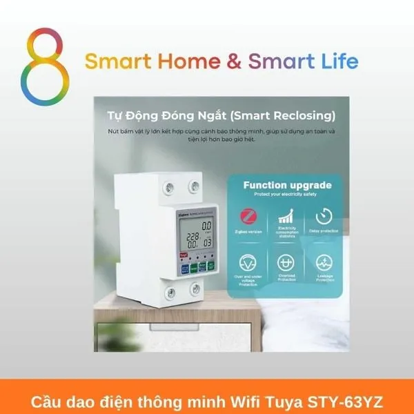 Cầu dao điện thông minh Wifi Tuya STY-63YZ-8Matter-Smarthome