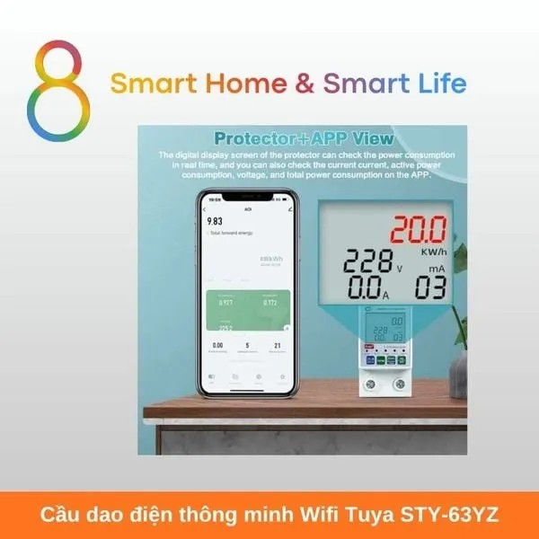 Cầu dao điện thông minh Wifi Tuya STY-63YZ-8Matter-Smarthome
