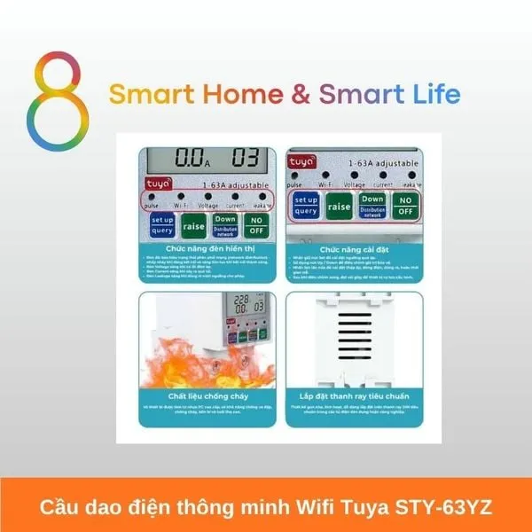Cầu dao điện thông minh Wifi Tuya STY-63YZ-8Matter-Smarthome
