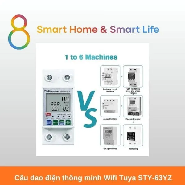 Cầu dao điện thông minh Wifi Tuya STY-63YZ-8Matter-Smarthome