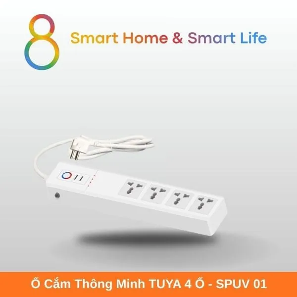 Ổ Cắm Thông Minh Wifi Tuya Smart Life 4 ổ 10A  kèm 1 USB A + 1 Type C  - 8Matter - SmartHome