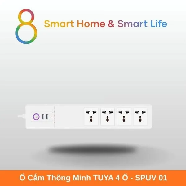 Ổ Cắm Thông Minh Wifi Tuya Smart Life 4 ổ 10A  kèm 1 USB A + 1 Type C  - 8Matter - SmartHome