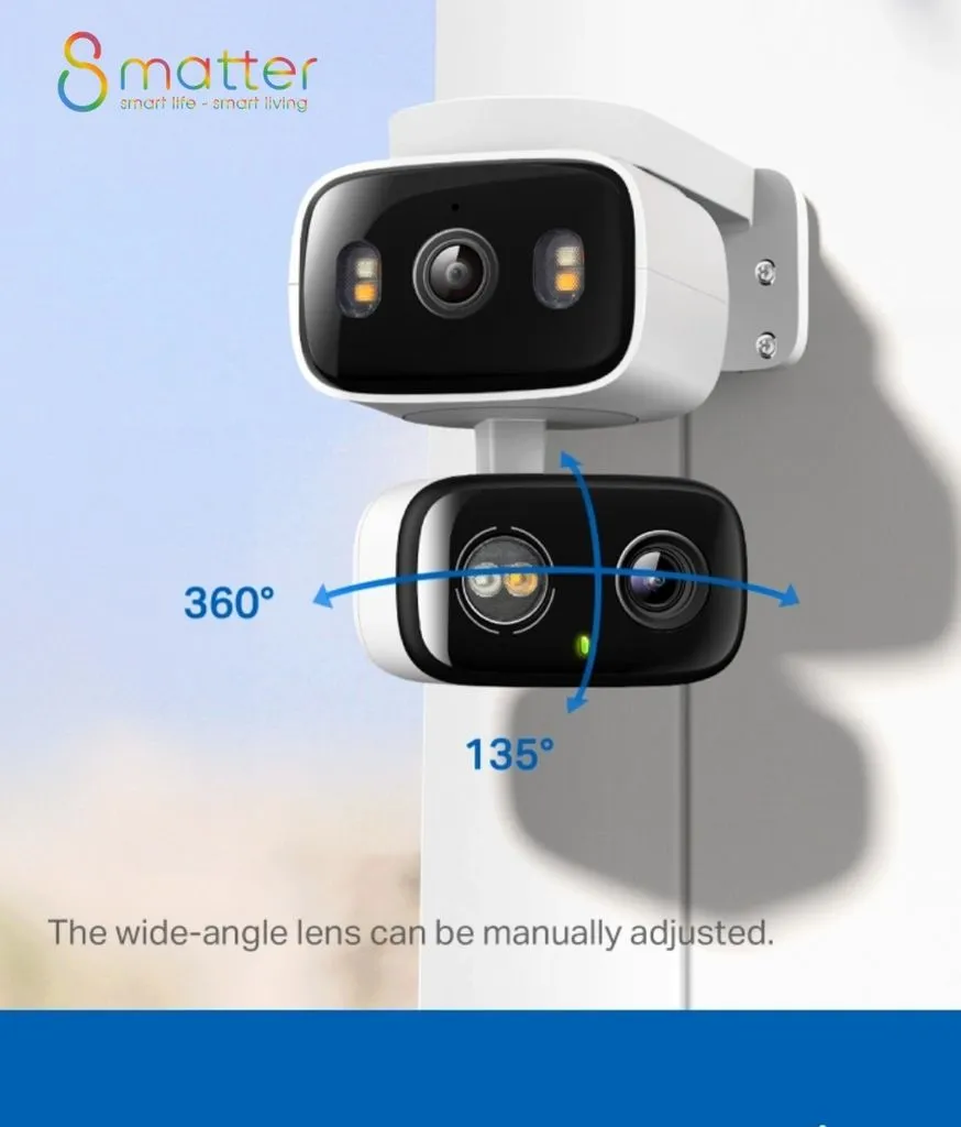 Đồ hoạ minh hoạ camera với góc xoay 360 độ ngang và 135 độ dọc