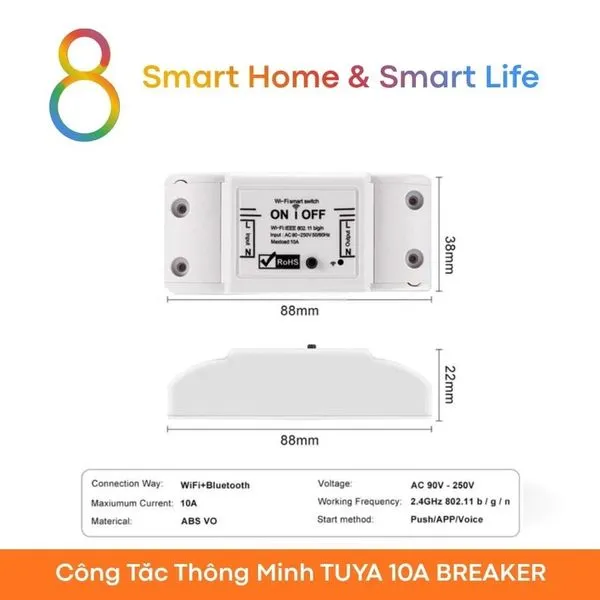 Công Tắc Thông Minh Wifi Tuya Smart Life BREAKER 10A- 1 thiết bị - 8Matter - SmartHome
