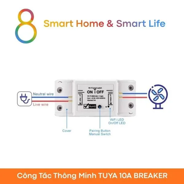 Công Tắc Thông Minh Wifi Tuya Smart Life BREAKER 10A- 1 thiết bị - 8Matter - SmartHome