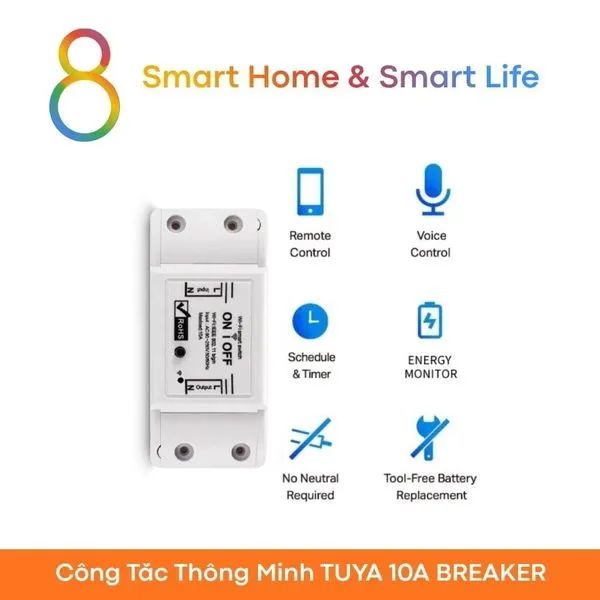 Công Tắc Thông Minh Wifi Tuya Smart Life BREAKER 10A- 1 thiết bị - 8Matter - SmartHome