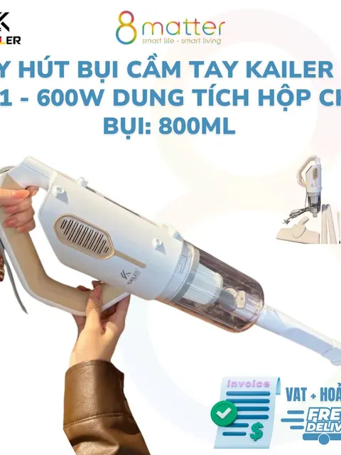 Máy hút bụi cầm tay KAILER KL-HB01 - 600W Dung tích hộp chứa bụi: 800ml BH 12T