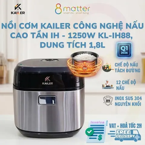 Nồi Cơm Điện Cao Tần Cao Cấp KAILER KL-IH88 - Cơm Ngon Tròn Vị - BH 12T - ( Tặng muôi cơm và cốc đong)