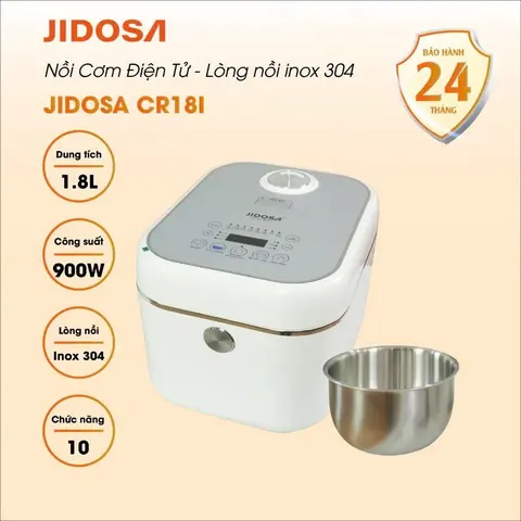 Nồi Cơm Điện Tử JIDOSA 1.8L - Chuẩn Inox 304 Nguyên Khối Không Bong Tróc, Giữ Ấm Thông Minh
