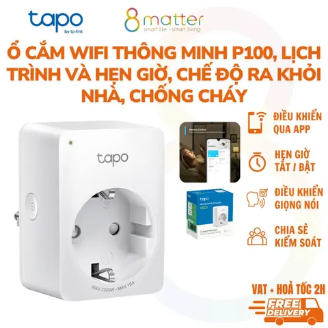 Ổ Cắm Wi-Fi Thông Minh Mini Tapo P100,10A, Lịch Trình & Hẹn Giờ, Điều Khiển Từ Xa app TAPO BH 12T