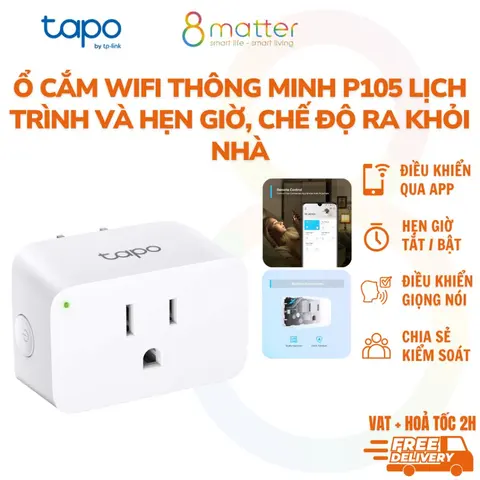 Ổ Cắm Wi-Fi Thông Minh Mini TAPO P105, 100-120 V, 15 A,Wi-Fi 2.4 GHz, Ứng dụng Tapo, Cài đặt Dễ dàng, Chia sẻ Thiết bị