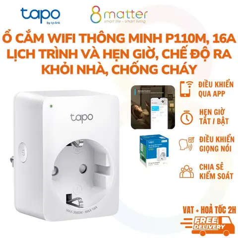 Ổ Cắm Wi-Fi Thông Minh Mini,Tapo P110M, Giám Sát Năng Lượng, Chia sẻ Thiết bị, Chống Cháy, Hẹn giờ Tự động Tắt - BH 24TH