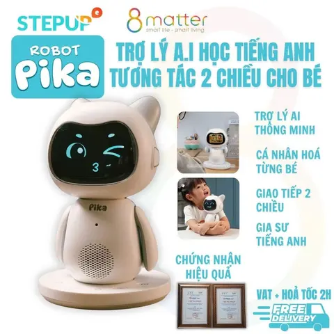 Robot Pika AI Gia Sư Dạy Học Song Ngữ Anh Việt Thông Minh - Tặng 6 Tháng Phần Mềm - Quà Tặng Cho Bé