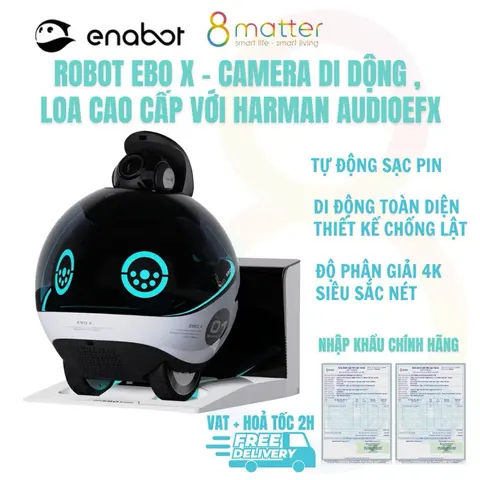 Robot Trợ Lý Gia Đình Enabot EBO X Camera 4K - Tích Hợp Alexa Loa Harman Giám Sát Từ Xa Tuần Tra An Ninh Di Động