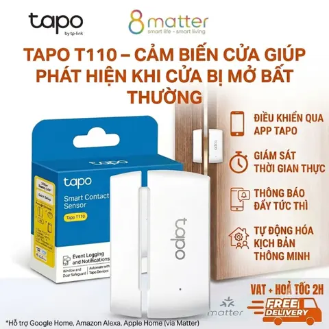 Tapo T110 – Cảm biến cửa thông minh giúp phát hiện khi cửa bị mở bất thường, giám sát thời gian thực APP TAPO