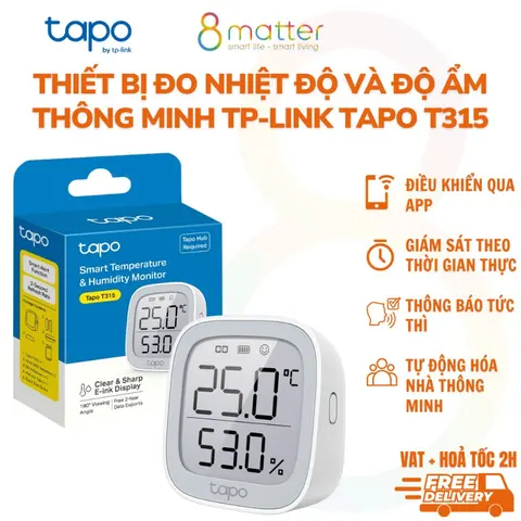 Thiết bị đo nhiệt độ và độ ẩm thông minh TP-Link Tapo T315 , Màn hình E-ink 2.7",  App điều khiển Tapo, Bảo hành 2 năm